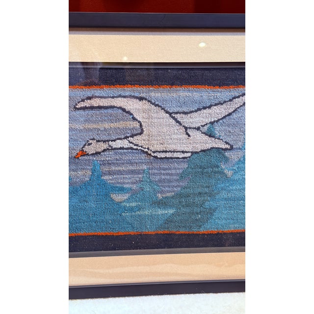 Vintage 1930s Grenfell Hooked Mat Snow Goose Newfoundland Labrador Framed Folk Art For Sale - Image 6 of 11