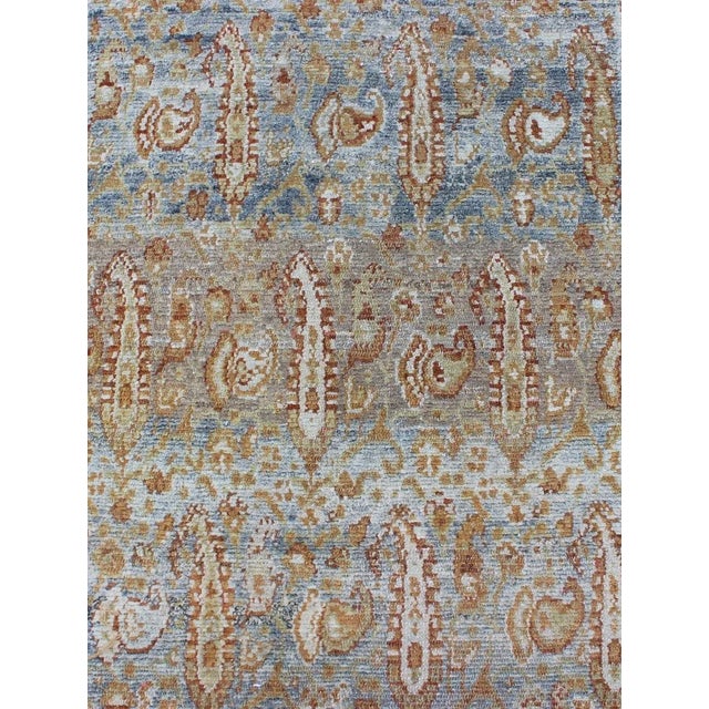 Early 20th Century Antique Hand Knotted Kurdish Runner in Soft Tones of Blue Soft Green & Orange For Sale - Image 4 of 12