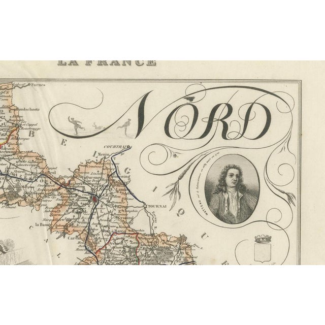 Antique Map of Nord by Vuillemin, France, 1850 For Sale - Image 5 of 9