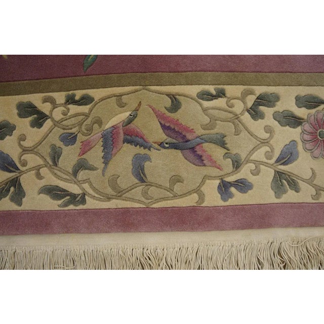 Textile 1980s Pink Cerise Floral Vintage Chinese Art Deco Rug 7' 9'' X 9' 8'' Wool Knotted Carpet For Sale - Image 7 of 12