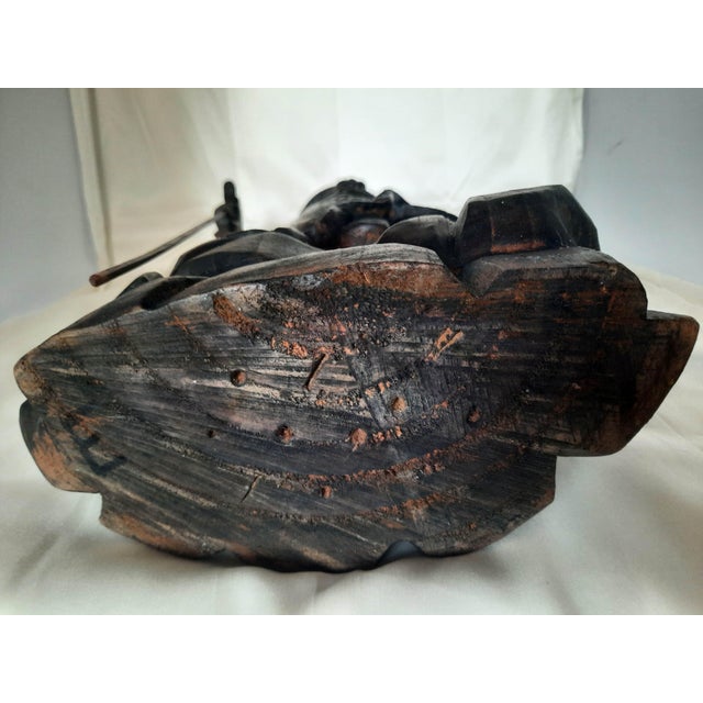 Brown Vintage Carved Hardwood Guan Yu Chinese God of War Statue For Sale - Image 8 of 8