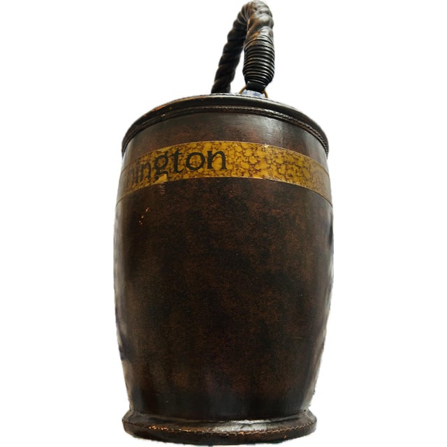 Maitland Smith George Washington leather fire bucket. Looks great by fireplace for kindling, torch and matches. The...