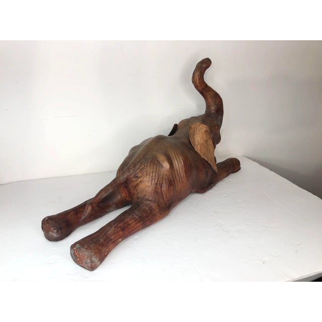 Traditional Vintage Leather Covered Elephant Figure With Glass Eyes For Sale - Image 3 of 7
