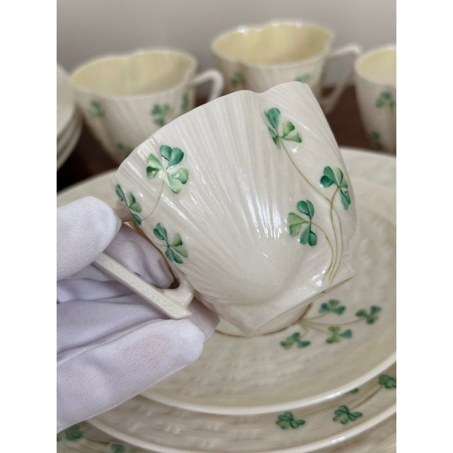 Mid 20th Century Vintage Belleek Shamrock Basketweave Dinnerware Service for 4 - 20 Pieces For Sale - Image 5 of 8