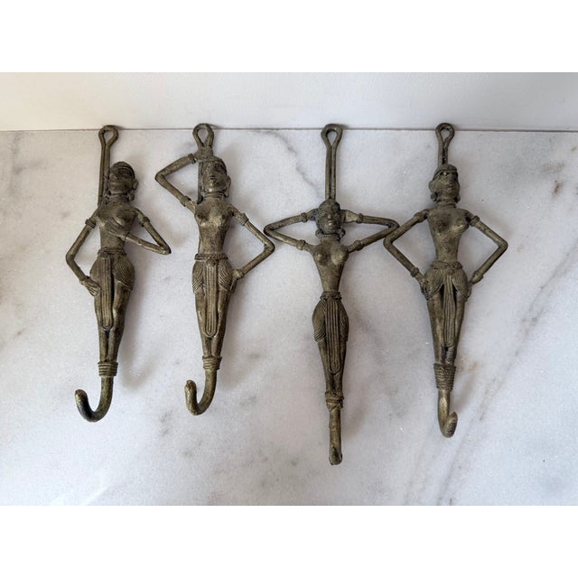 Set of 4 Tribal Serpent Goddess Wall Hooks Made of Brass For Sale - Image 9 of 18
