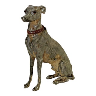 Early 20th Century Austrian Cold Painted Bronze Seated Greyhound Sculptural Lighter For Sale