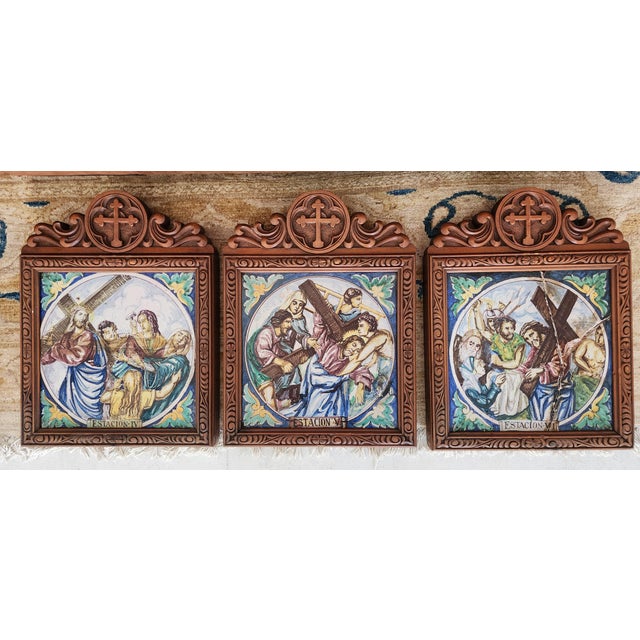Italian Antique Early 19th Century Italian "Stations of the Cross" Framed Hand Painted Terracota Tile For Sale - Image 3 of 12