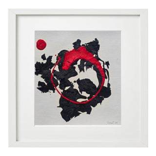 Black, White and Red Abstract Original Relief Oil Painting by Diane Grant | Robert Motherwell | Unframed For Sale