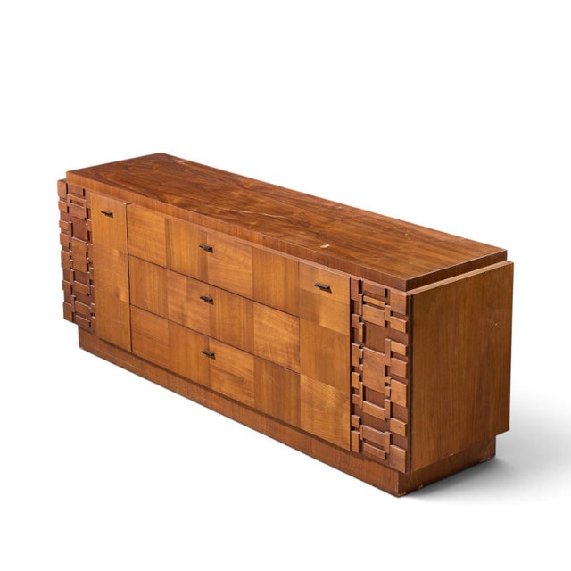 Lane Brutalist Mid Century Walnut Lowboy Dresser For Sale - Image 9 of 9
