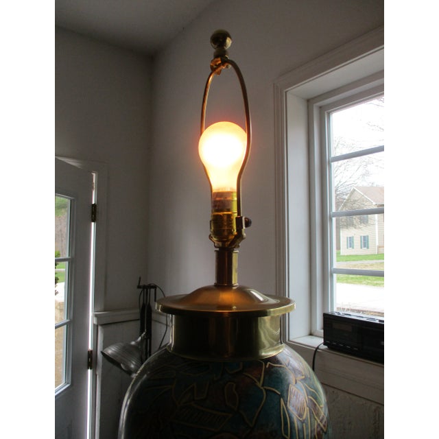 Vintage 1980's Frederick Cooper Ginger Jar Lamp With Brass Base -Original Shade For Sale - Image 12 of 13