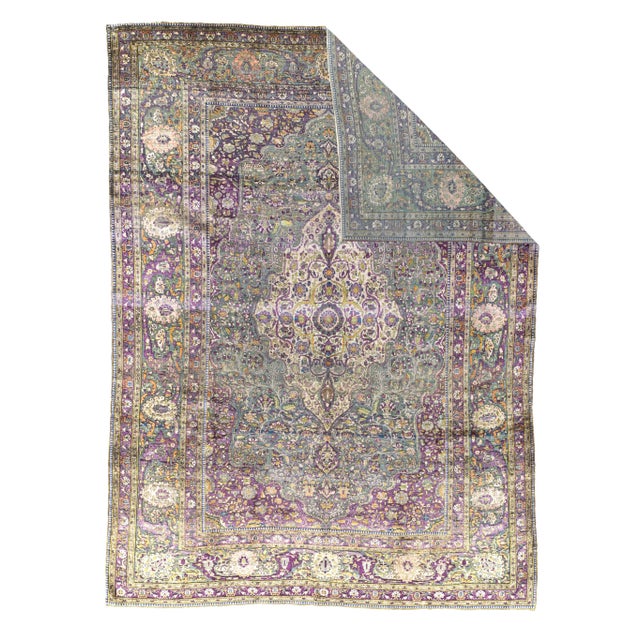 Fine Antique Persian Silk on Silk Mohtasham Kashan Rug 7’5" x 10’0". The Revival Period rugs woven by two generations of...