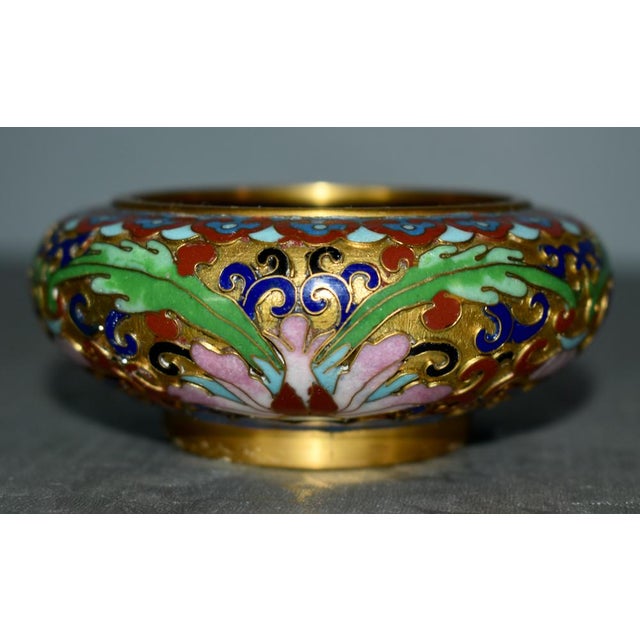 Chinese Vintage Chinese Small Cloisonné Bowl With Floral Interior For Sale - Image 3 of 11