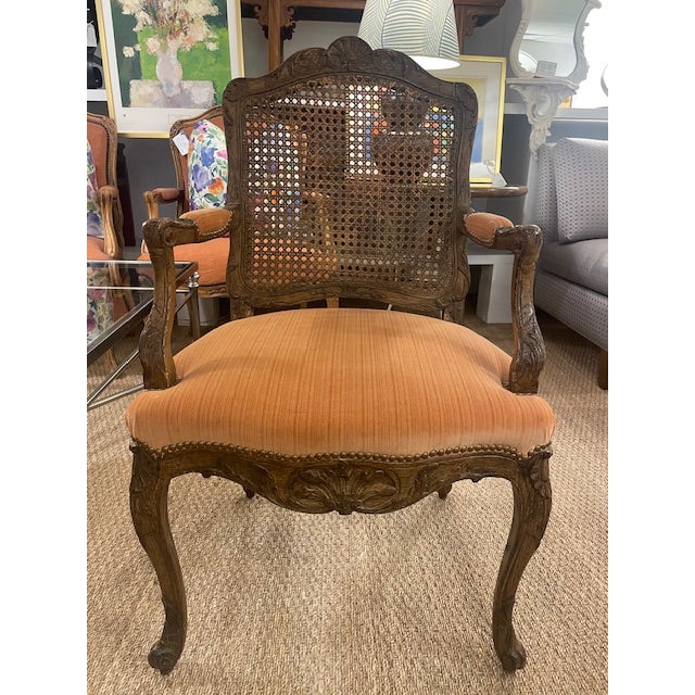 Textile Pair of Velvet Upholstered French Cane Back Armchairs For Sale - Image 7 of 10