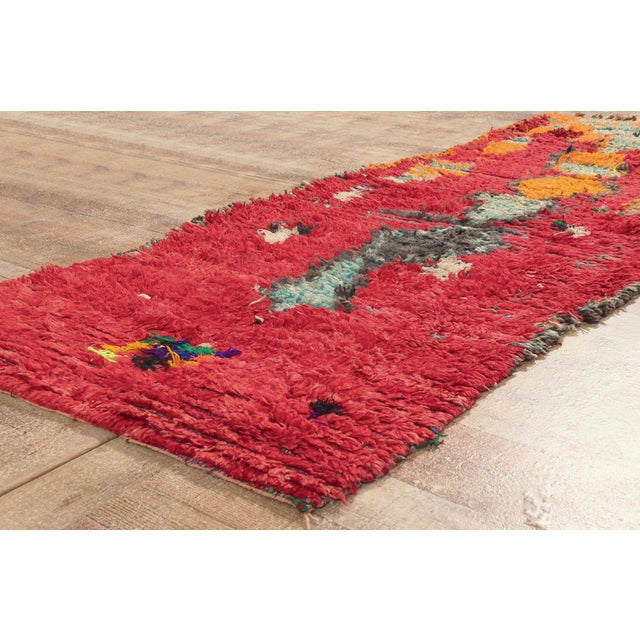 Red Vintage Boujad Boucherouite Moroccan Rug, 03'02 X 08'04 For Sale - Image 8 of 10