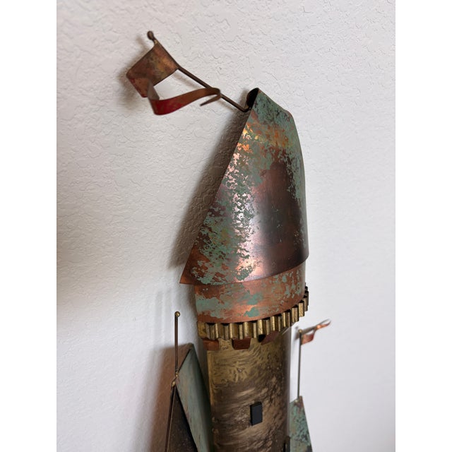 1970s Signed Curtis Jere Mid-Century Modern Fantastical Tower Village Wall Sculpture, Copper & Brass For Sale - Image 11 of 13