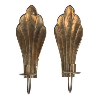 Swedish Modern Classic Candle Sconces in Brass attributed to Lars Holmström, Arvika, 1940, Set of 2 For Sale