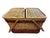 Charming vintage wicker picnic basket featuring decorative grape clusters, woven red and natural accents, dual folding...