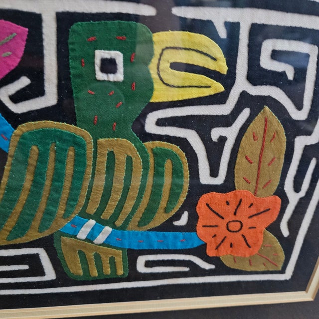 Vintage Kuna Mola Panama Matted Framed Art Work 14x16" For Sale - Image 4 of 6