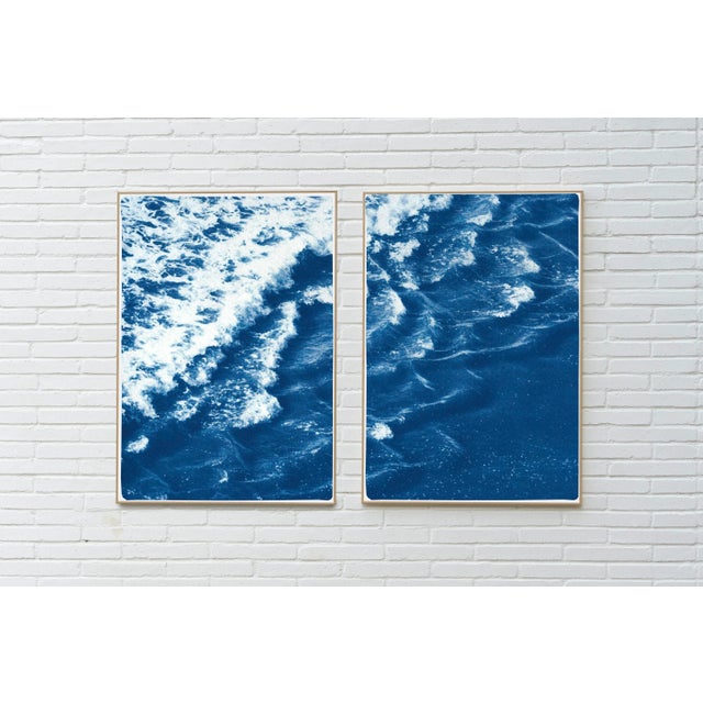2020 "Rolling Waves Off Sidney" Seascape Cyanotype Diptych on Watercolor Paper by Kind of Cyan - Set of 2 For Sale - Image 4 of 12