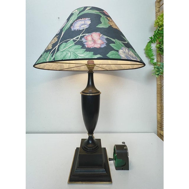 Impressive and large dark wood Table lamp in Baluster shape with brass details. Beautiful handcrafted item, made in the...