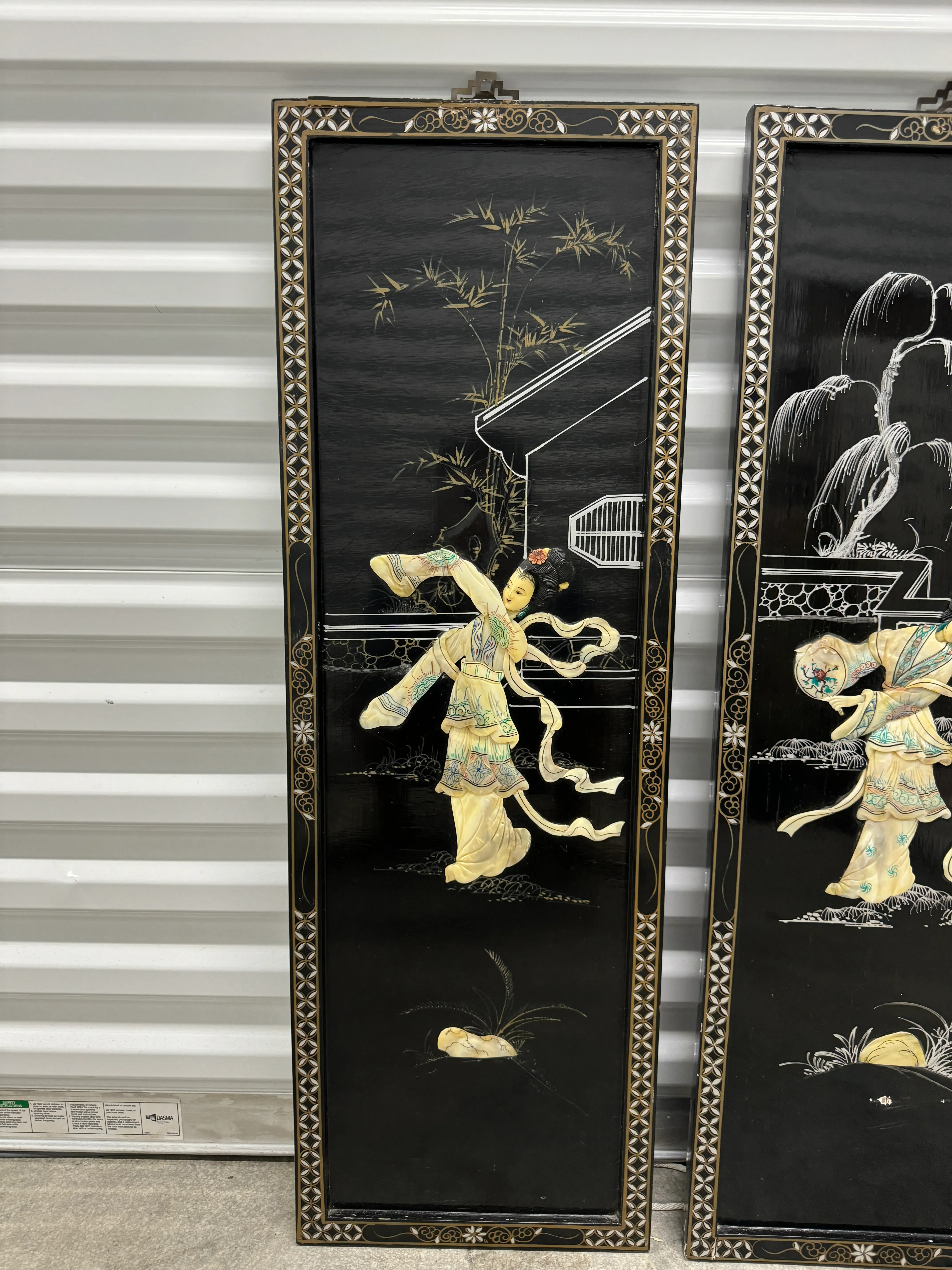 1950s Vintage Chinoiserie Geisha Asian Wall Panel Accents With