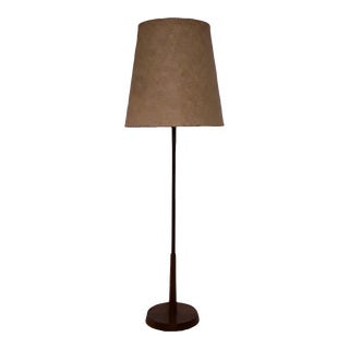 Floor Lamp with Teak Base & Beige Wool Shade, 1970s For Sale