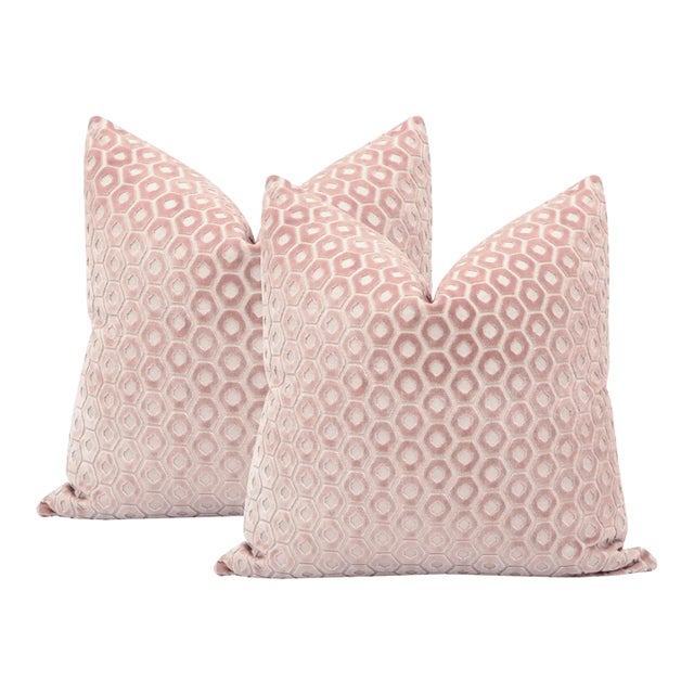 20" Paloma Cut Velvet Blush Pillows - a Pair For Sale
