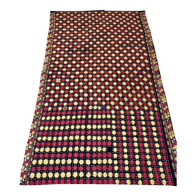 Antique Nilak Phulkari Silk Embroidered Textile, Punjab For Sale