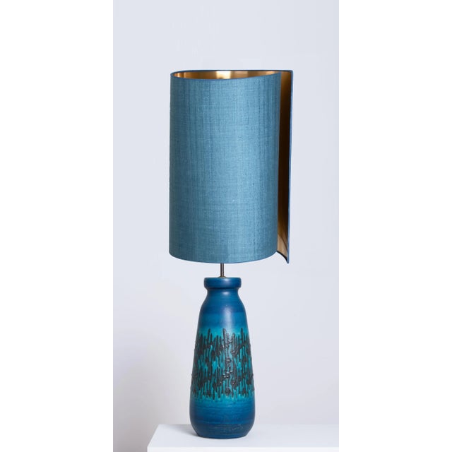 Large Ceramic Table Lamp with Silk Lampshade, 1960s For Sale - Image 12 of 17