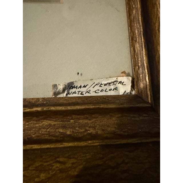 Antique Early 20th Century Woman Pedestal Watercolor Signed Matted and Framed Under Glass Original Art 21”t X 14.75”w For Sale - Image 10 of 12