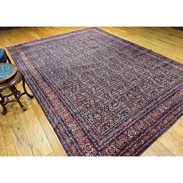 Textile Vintage Persian Bidjar Rug, Hand-Knotted Wool, All-over Herati Geometric Pattern, Navy & Rust-Red,9x12 For Sale - Image 7 of 16