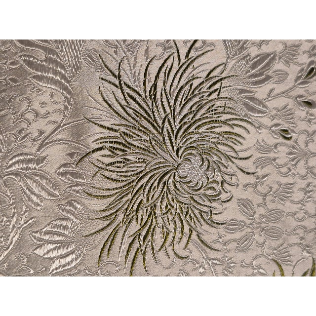 1990s Dual Sided White and Green Asian Silk Crysanthemum Fabric1 Panel For Sale - Image 10 of 13