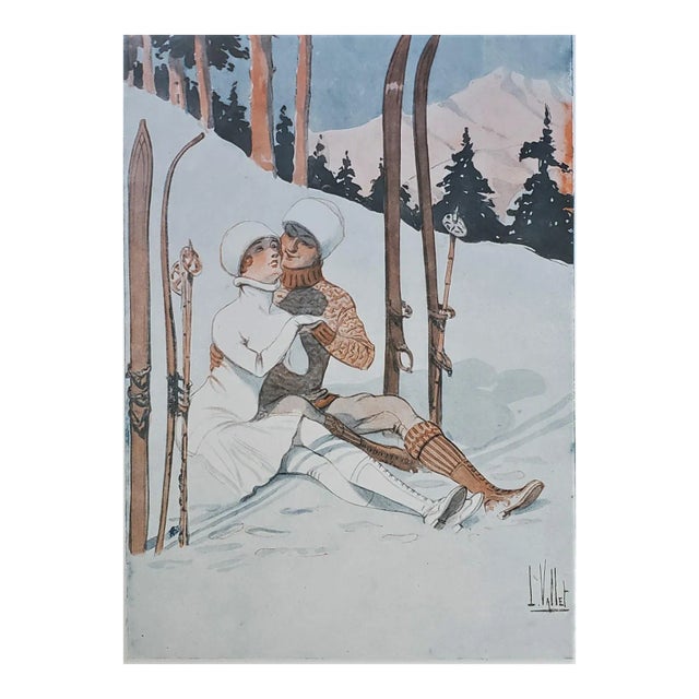 1927 French Art Deco Print for Ski Lovers For Sale