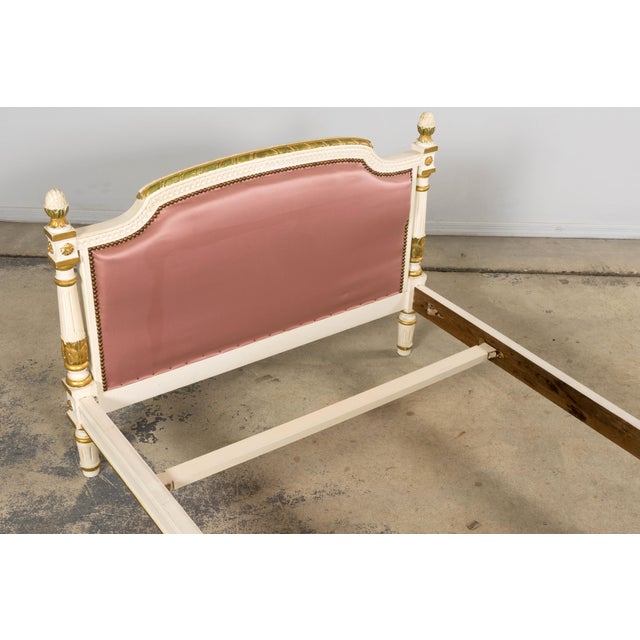 Mid-Century Louis XVI Twin Bed Frames, Pink Silk, Painted Wood, 1940 For Sale - Image 13 of 18