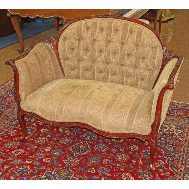 Late 20th Century Late 20th Century Mahogany Louis XV French Style Tufted Loveseat Sofa Settee For Sale - Image 5 of 12