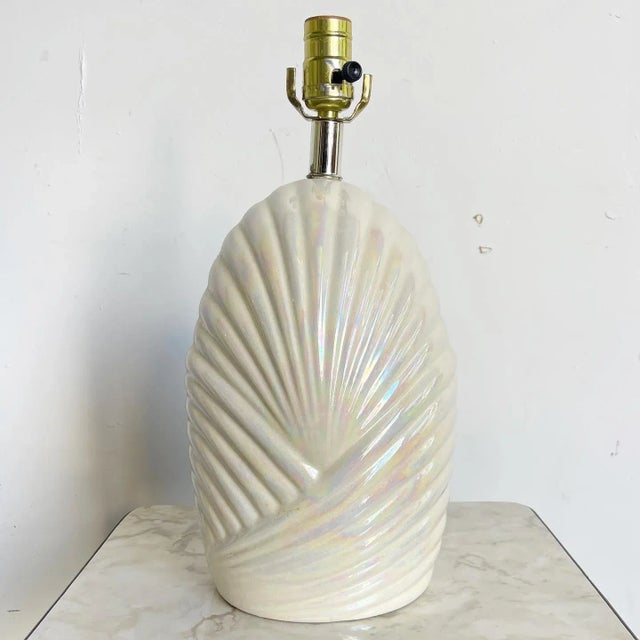 Postmodern Postmodern Iridescent White Scalloped Table Lamp For Sale - Image 3 of 6