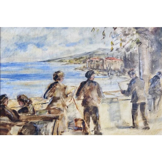 Mid-century oil on canvas impressionist painting framed in gilt wooden frame. Signed Fraugde.