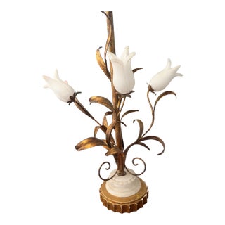 Mid 20th Century Hollywood Regency Alabaster Gilt Tole Table Lamp For Sale
