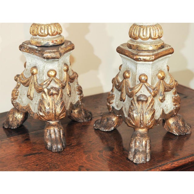 White and Gold Large Scale Italian Pricket Sticks - a Pair For Sale - Image 4 of 9