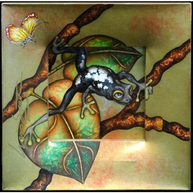 2010s "Cautious" Black Frog Hand Signed #Hr1103 Naturalismo on Canvas by Luis Sottil For Sale - Image 5 of 5