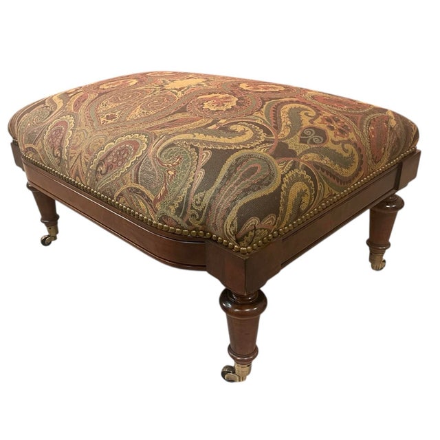 Oscar de la Renta Oscar De La Renta for Century Upholstered Ottoman With Brass Casters For Sale - Image 4 of 11