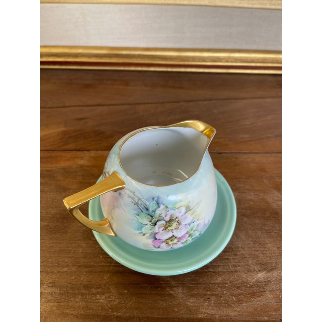 Vintage Hand-Painted Floral Creamer and Saucer Set With Gold Trim For Sale In Seattle - Image 6 of 9