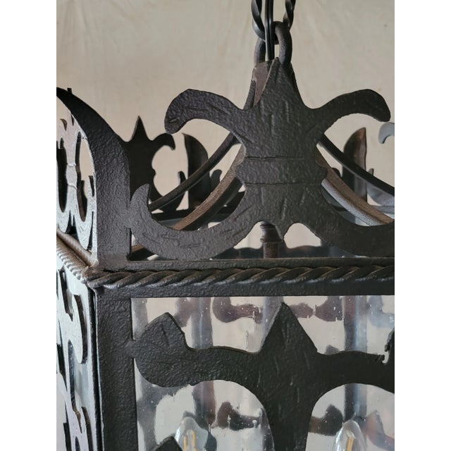 1990s Vintage Custom Hexagonal Iron & Glass Pendant Lantern - 10 Available For Sale - Image 5 of 11