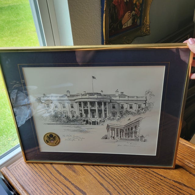 1980s VTG Don Cannavaro Framed and Signed Lithograph ' the White House & North Portico For Sale - Image 14 of 14