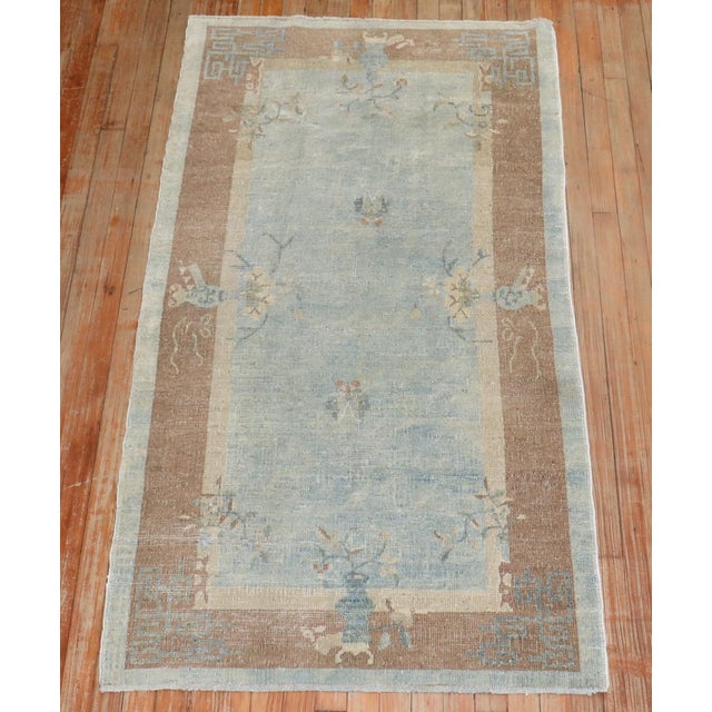 Blue Pair of Soft Blue Chinese Art Deco Rugs, 3' X 5'10'' For Sale - Image 8 of 13