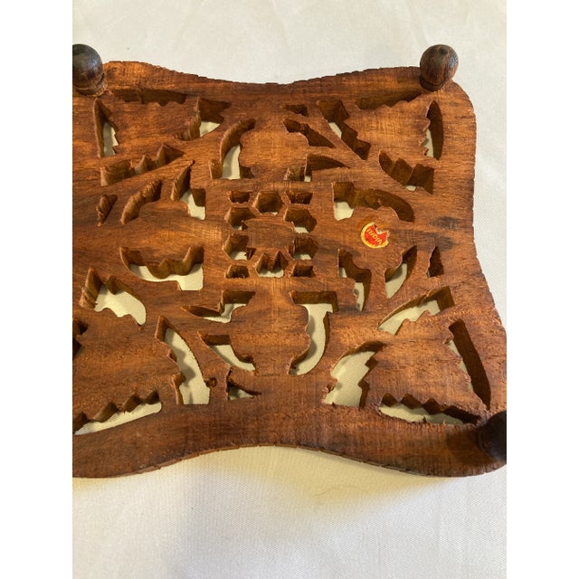 1970s Vintage Hand Carved Wooden Trivet Set From India- Set of 2 For Sale In Oklahoma City - Image 6 of 8