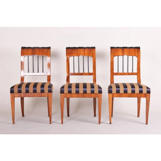 Set of Biedermeier chairs, three pieces. Completely restored, new fabric and upholstery included. Source: Austria, Wien...