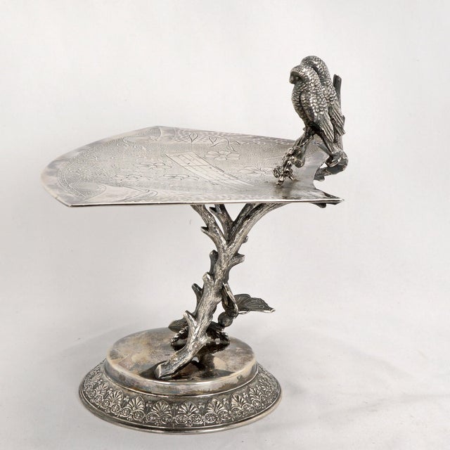 Late 19th Century Victorian Silverplate Card Receiver Owls Derby Circa 1882 For Sale - Image 5 of 11