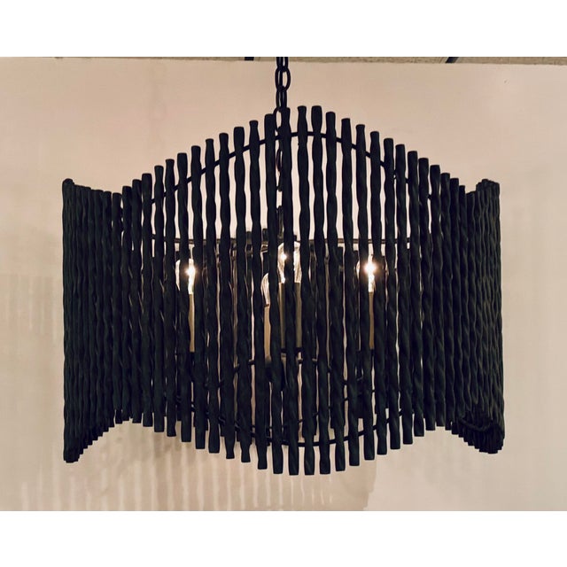 Original retail $4060, stylish Made Goods Industrial Modern Old Bronze Camille Pendant Light, showroom floor sample