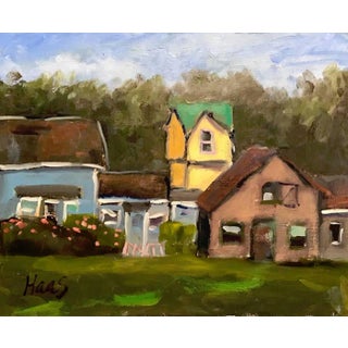 Mendocino Village, Original Oil Painting Modern Impressionism by L Haas For Sale